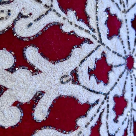 Burgundy and White Snowflake Pillow - Picture 3 of 5